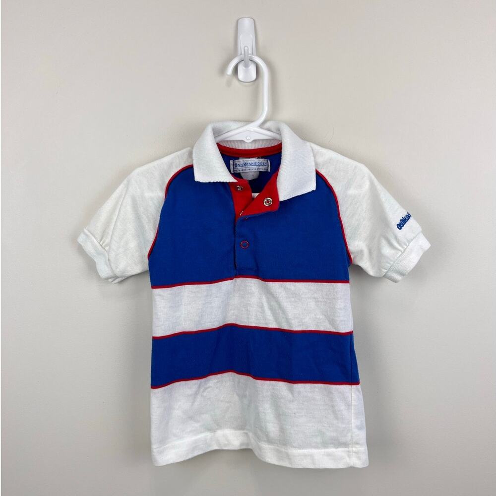 Vintage OshKosh B'gosh Blue White Striped Polo Shirt 6 USA